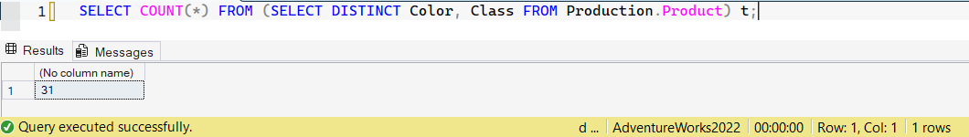 SSMS screenshot: query 12 and its result
