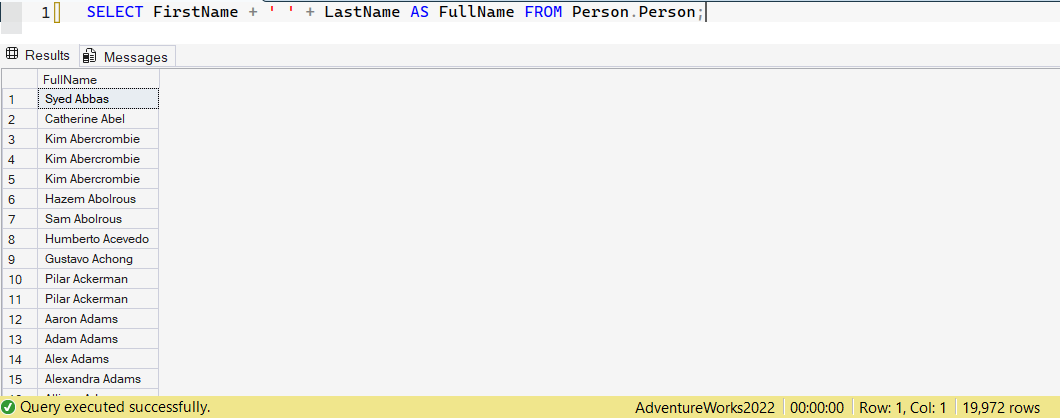 SSMS screenshot: query 15 and its result