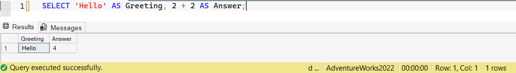 SSMS screenshot: query 17 and its result