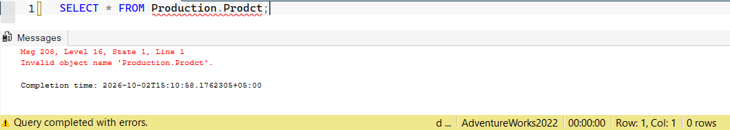 SSMS screenshot: query 20 and its result