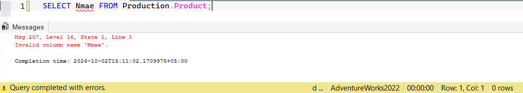 SSMS screenshot: query 21 and its result