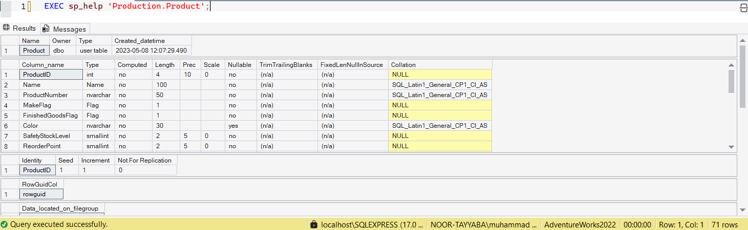 SSMS screenshot: query 23 and its result