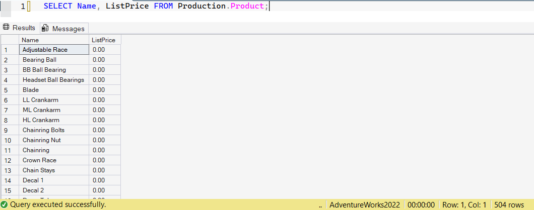 SSMS screenshot: query 5 and its result