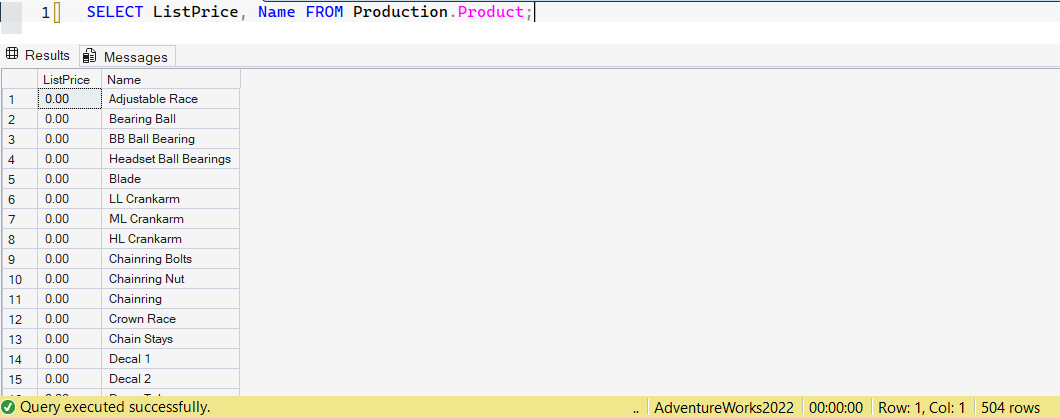 SSMS screenshot: query 6 and its result