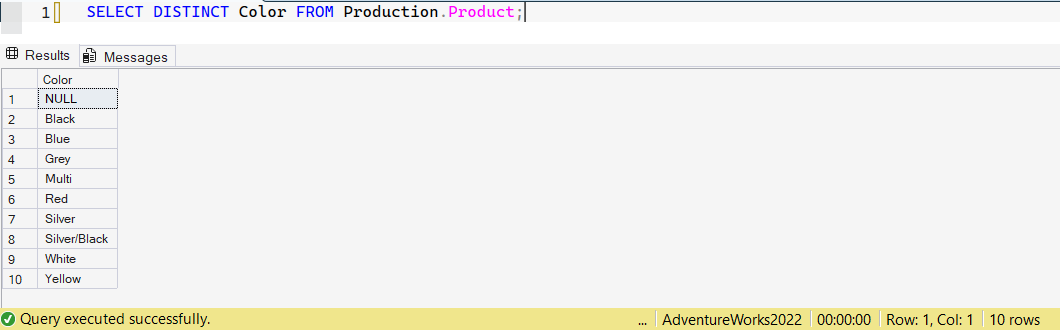 SSMS screenshot: query 7 and its result