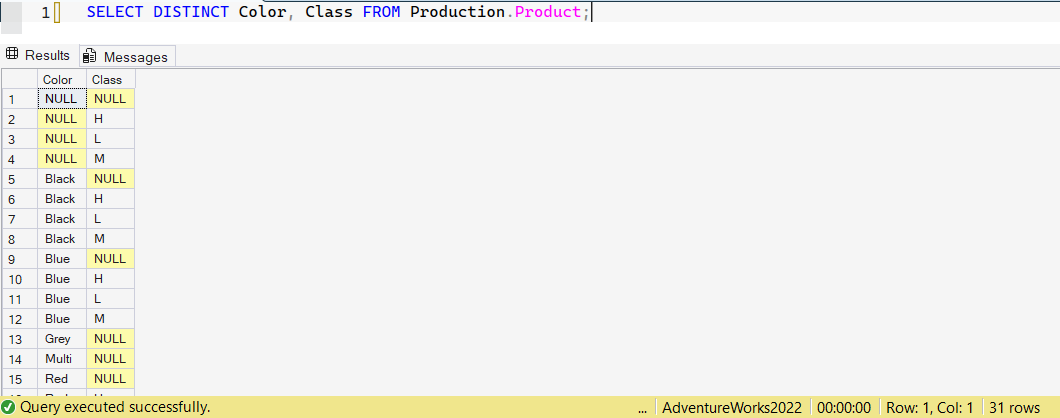SSMS screenshot: query 9 and its result