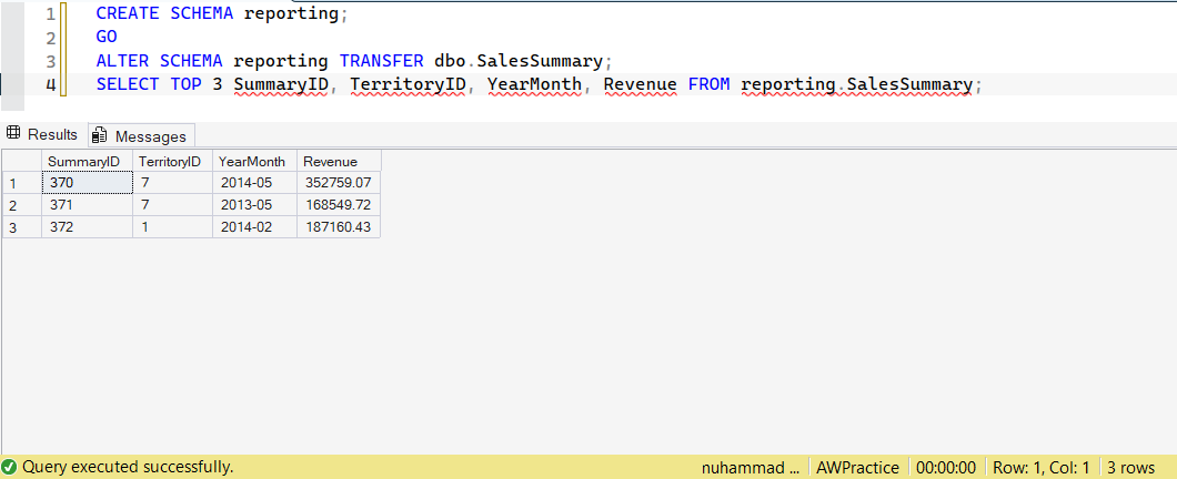 SSMS screenshot: query 14 and its result