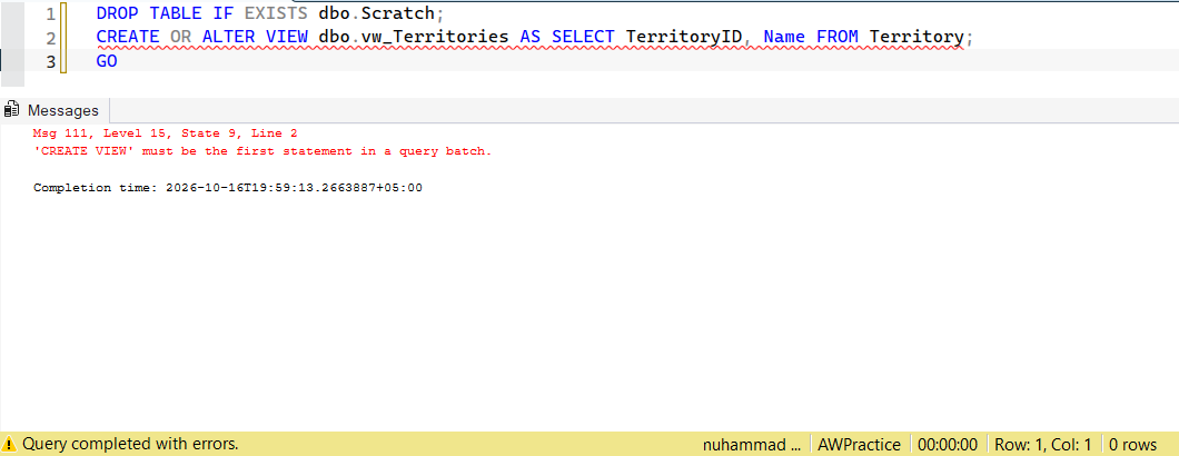 SSMS screenshot: query 15 and its result