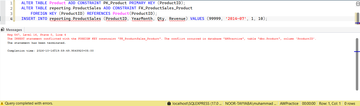 SSMS screenshot: query 21 and its result