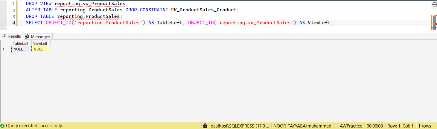 SSMS screenshot: query 22 and its result