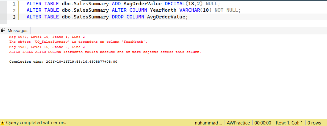 SSMS screenshot: query 4 and its result