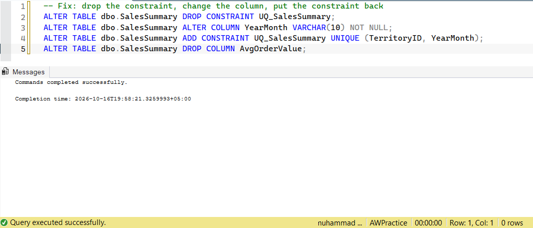 SSMS screenshot: query 5 and its result