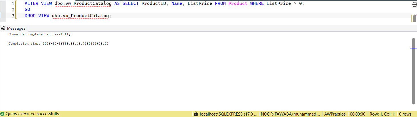 SSMS screenshot: query 9 and its result