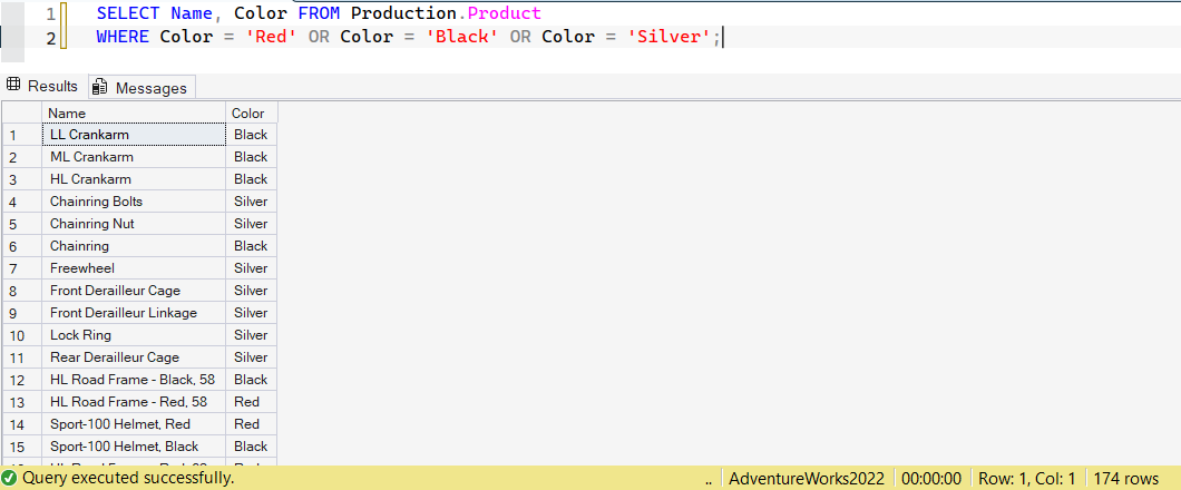 SSMS screenshot: query 10 and its result