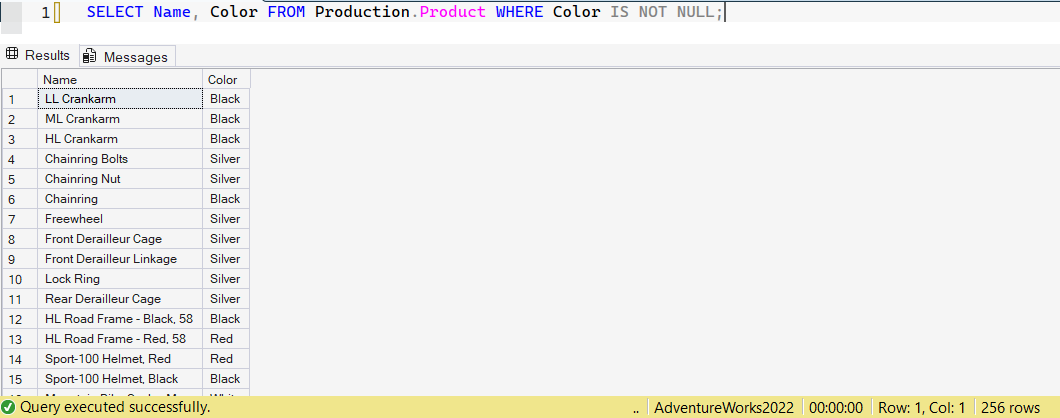 SSMS screenshot: query 15 and its result
