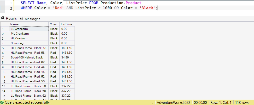SSMS screenshot: query 17 and its result