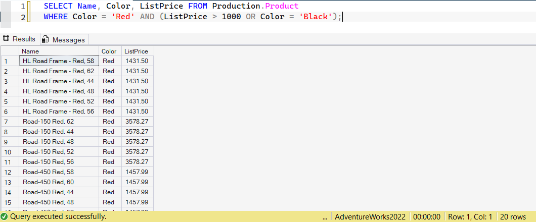 SSMS screenshot: query 18 and its result