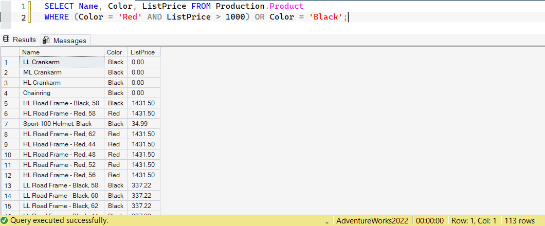 SSMS screenshot: query 19 and its result