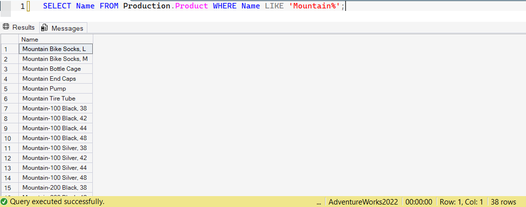 SSMS screenshot: query 20 and its result