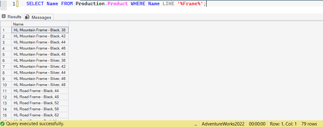 SSMS screenshot: query 21 and its result
