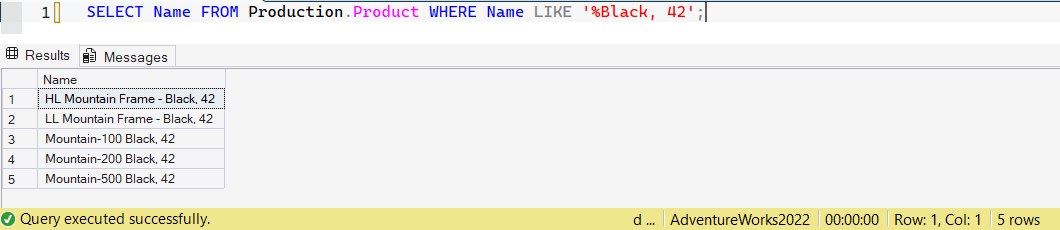 SSMS screenshot: query 22 and its result