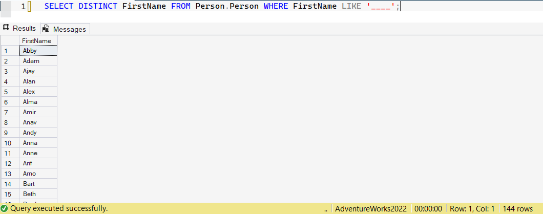 SSMS screenshot: query 23 and its result
