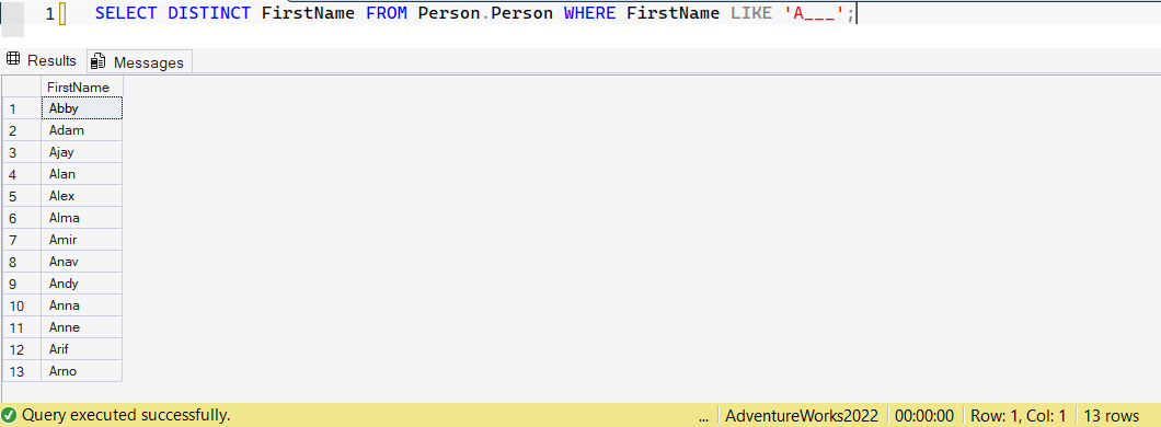 SSMS screenshot: query 24 and its result