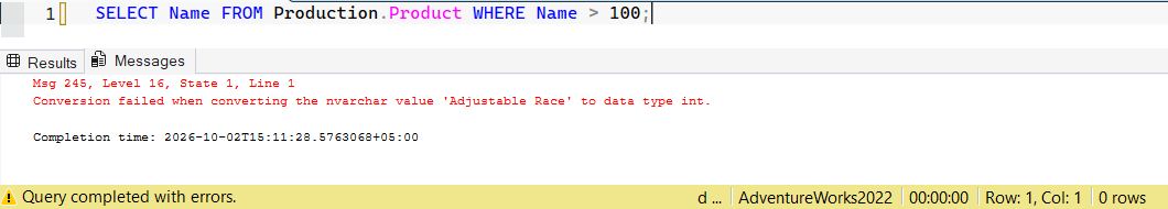 SSMS screenshot: query 30 and its result