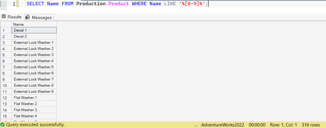 SSMS screenshot: query 33 and its result
