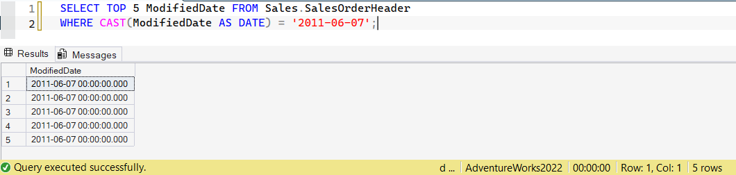 SSMS screenshot: query 36 and its result