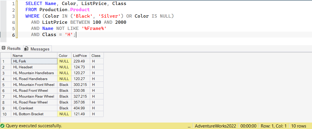 SSMS screenshot: query 39 and its result