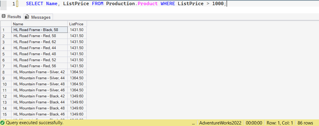 SSMS screenshot: query 4 and its result