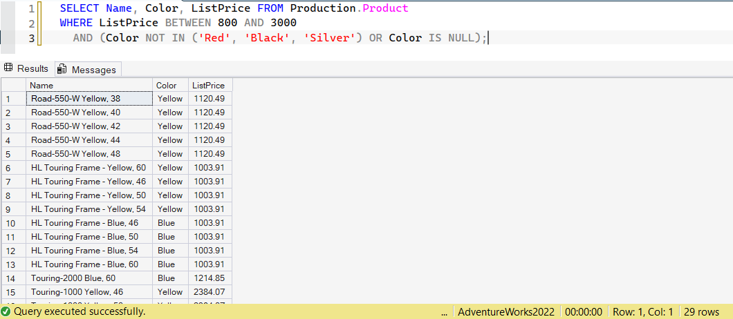 SSMS screenshot: query 40 and its result