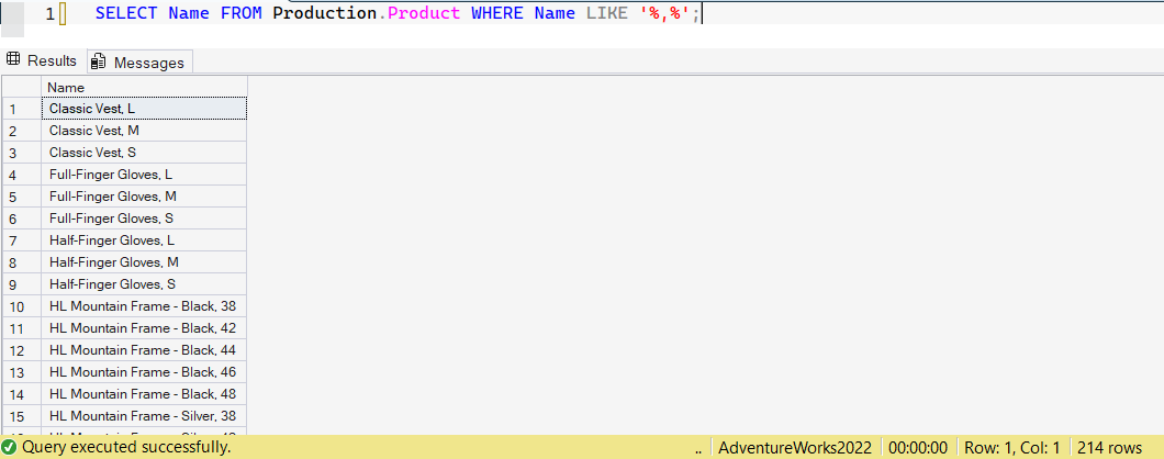 SSMS screenshot: query 44 and its result