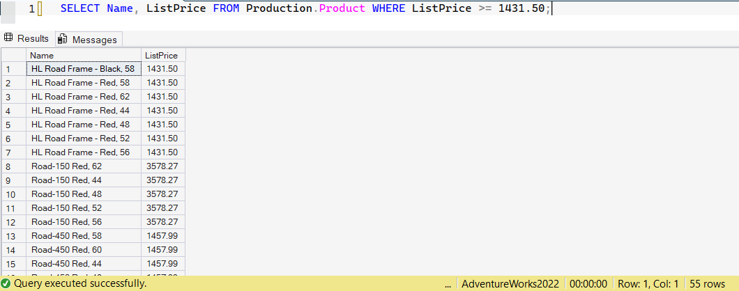 SSMS screenshot: query 5 and its result