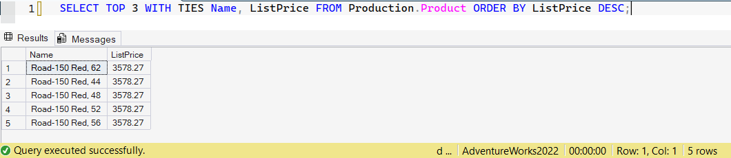 SSMS screenshot: query 12 and its result