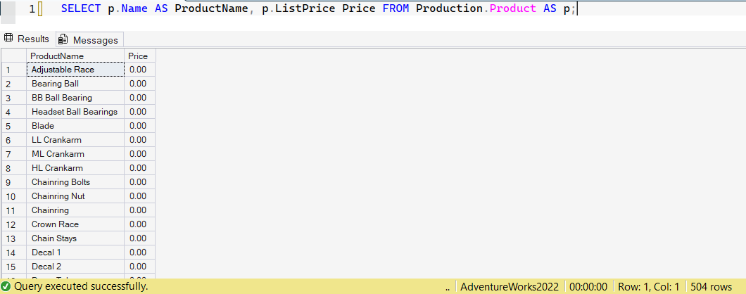 SSMS screenshot: query 13 and its result