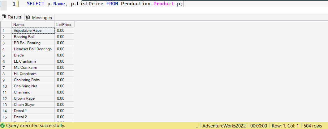 SSMS screenshot: query 14 and its result