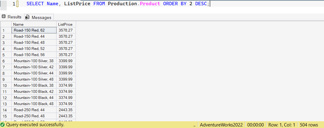 SSMS screenshot: query 15 and its result