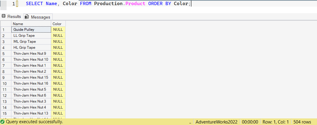 SSMS screenshot: query 16 and its result