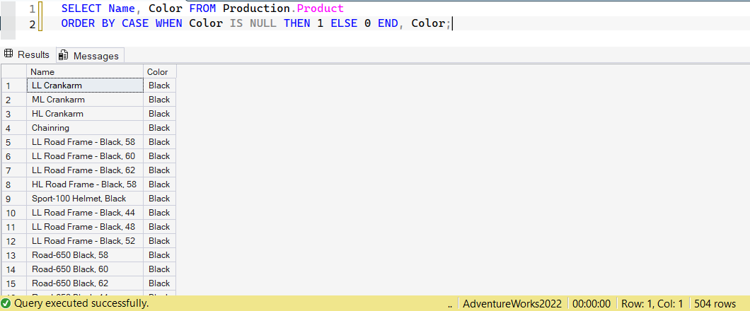 SSMS screenshot: query 17 and its result