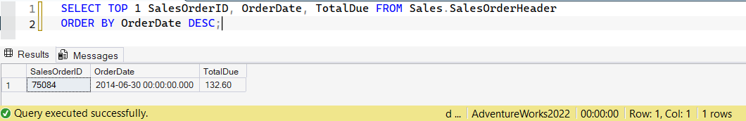 SSMS screenshot: query 18 and its result