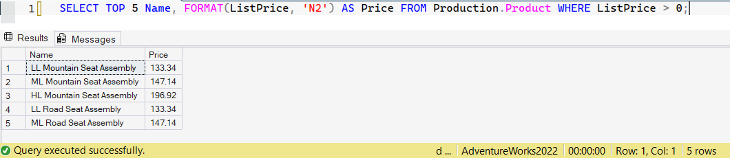 SSMS screenshot: query 21 and its result