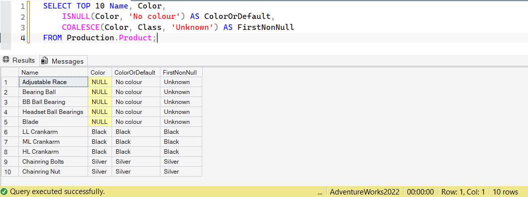 SSMS screenshot: query 24 and its result
