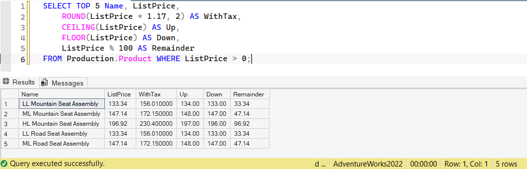 SSMS screenshot: query 25 and its result