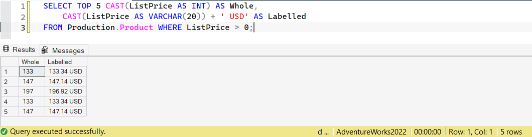 SSMS screenshot: query 26 and its result