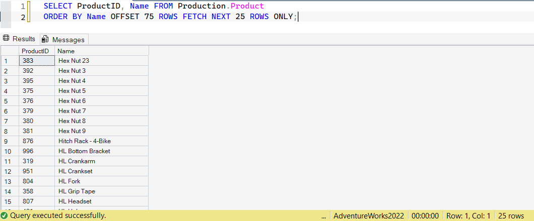SSMS screenshot: query 29 and its result