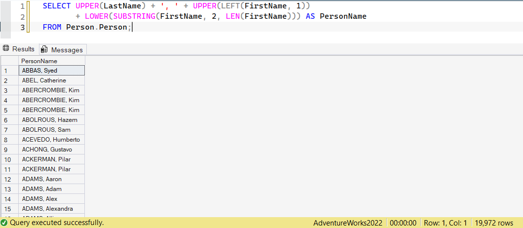 SSMS screenshot: query 30 and its result