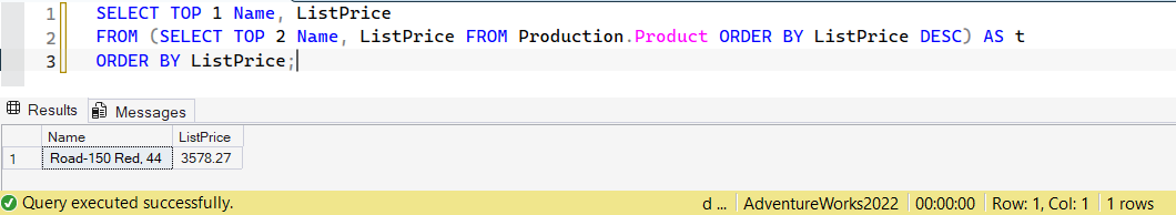 SSMS screenshot: query 32 and its result