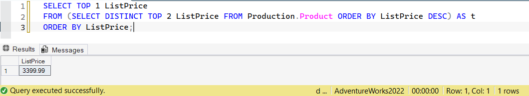 SSMS screenshot: query 33 and its result